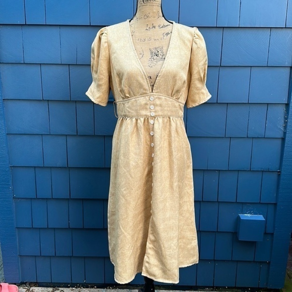 Moon River gold dress cotton poly linen blend large